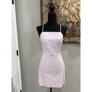 Missguided Dress Womens 4 Pink White Stripe Square Neck Open Bow Back Mini